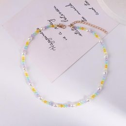 Choker Lady Simple And Elegant Multicolor Acrylic Beads Irregular Pearl Necklace Handmade Beaded Beach Vacation Jewellery