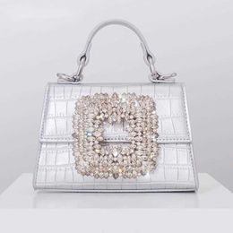 Shoulder Bags Fashion Glittering Crystal Handbags for Women Designer Luxury Boutique Rhinestone Small Silver Pu Crossbody High Quality 230426