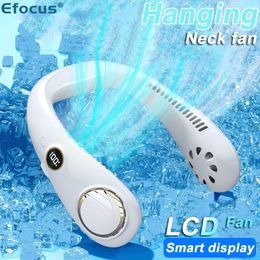 Fans Efocus NEW USB Fan Summer Cooler Portable Fan Leafless Hanging Neck Fan Digital Display Sports Wearable Rechargeable Mini Fan