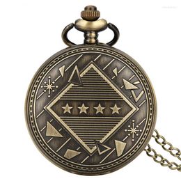 Pocket Watches Antique Mathematical Geometric Design Quartz Watch Square Pentagram Triangle Shaped Necklace Clock With FOB Chain