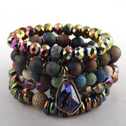 Strand Fashion Jewellery Beautiful Multicolor Druzy Bracelet Set Natural Stone Lava CZ Ball Bracelets