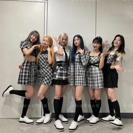 Work Dresses Kpop Korea Girls Group Jazz Plaid Dress Skirt Dance Costumes Stage Performance Clothes Hip Hop Street Pole Outfits