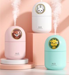 Humidifiers Lovely Cartoon Rabbit Bear Air Humidifier Aromatherapy USB Ultrasonic Cool Mist Aroma Car Diffuser freshener Colourful LED Light