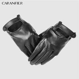 CARANFIER Mens Genuine Leather Gloves Male Breathable Goatskin Thin Spring Summer Autumn Driving Anti-skid Mittens Men Gloves2723