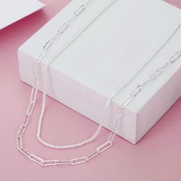 Chains Fashion 925 Sterling Silver Shining Double-Deck Link Chain Necklaces For Women Jewelry Accessories Offers GaaBou