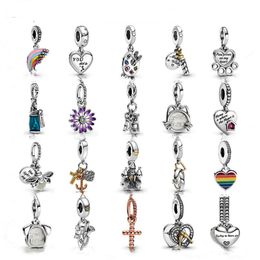 925 Sterling Silver Dangle Charm Mother's Day Gift New Rainbow Lavender Chrysanthemum Bead Fit Pandora Charms Bracelet DIY Jewellery Accessories