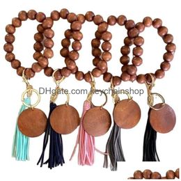 Key Rings Tassel Bangle Keychain Party Favour Diy Wooden Bracelet With Ring Wristbands Sports Chain Drop Delivery Jewellery Dhm7O