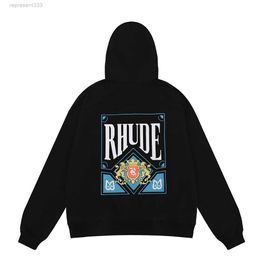 rhude hoodie High Street Fashion Los Angeles Poker Card Printed Cotton Terry Men's and Hoodie Sweater WE21