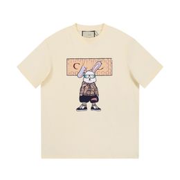 Correct Version Current Men's T-Shirts Rabbit Chest Cartoon Print Heavy Men's and Women's Short Sleeve T-shirt
