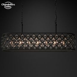 Spencer Rectangular Chandeliers Modern Oval Raindrop Glass Black Pendant Lighting for Kitchen Island Dining Room Foyer Hanging Light Fixtures