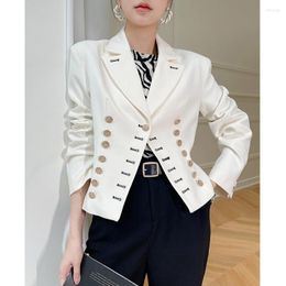 Women's Suits Short Suit Jacket Women 2023 Autumn Office Lady Shoulder Padded White Blazer Jackets British Style Outwear High Quarlity