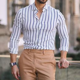 Men's Casual Shirts 2023 Spring Fashion Men's Long-sleeved Shirt Striped Cardigan Top All-match Boutique Clothing Simple Style