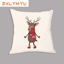 Pillow /Decorative Xmas Cartoon Animal In Scarf Printed Christmas Soft Pillowcase Decorative For Sofa Seat Home Decor