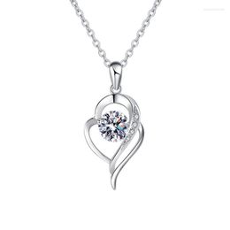 1AO1 -kedjor Zfsilver Fashion 1CT Classic 925 Silver Moissanite Double Heart Necklace For Girl Women Accessories Luxury Charm Wedding Jewelry