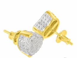 Stud Earrings 2023 Real Micro Pave Cz Simulated Two Tone Gold 925 Silver Screwback Hiphop Bling Women Earring