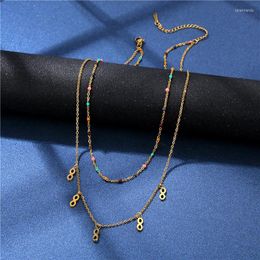 Chains Charm Stainless Steel Double Layer Long Chain Collares Femme Vintage Jewellery Infinity Necklace For Women Friend Bijoux
