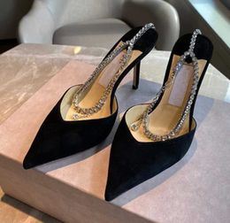Saeda Rhinestone Chain stilettos designer Women's Shoes Buckle Stiletto Sandals Sandals Bright Diamond Women 9CM shoe heels