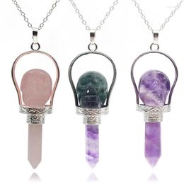 Pendant Necklaces YJXP Reiki Fashion Natural Stone Carved Skull Charms Pendulum Hexagonal Prism Crystal Necklace For Jewellery Making