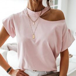 T-Shirt Girls Tshirt Off Shoulder Short Sleeve White Solid Black Ladies Tshirts Halter 2020 Summer Fashion Casual T Shirts Tops Women