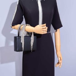 Shoulder Bags Luxury Rhinestone Tassel Evening Handbag Women New Korean Summer Diamonds Square Clutch Black Purse 230509