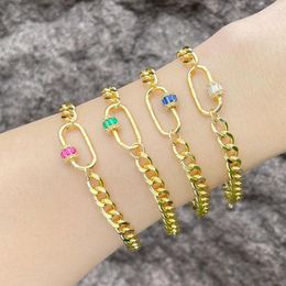 Charm Bracelets Thick Cuban Chain Carabiner For Women Copper Gold Plated CZ Crystal Statement Jewellery Wholesale Brth82