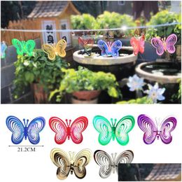 Decorative Objects Figurines Reflective Butterfly Windmill Outdoor Garden Rotating Wind Chimes Catcher Home Decoration Hanging Orn Dhvhb