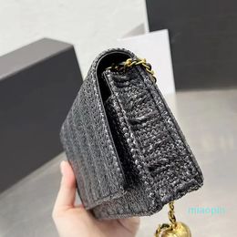 2023-Designer Raffia Crossbody Shoulder Bag Women Luxurys Designers Bags France Paris Brand Mini Flap Handbags Lady Golden Ball Chain Strap Purse