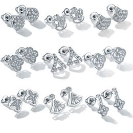 Fashion Stainless Steel CZ Zircon korean Earrings For Women Crystal Screw Ear Studs Anti Allergic Body Jewellery