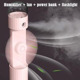 Appliances 4 In1 Fan Mini Air Humidifier Portable Handheld Cooling Fan USB Rechargeable Mist Fans Facial Sprayer Power Bank With Flashlight