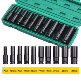 Contactdozen 10pcs 1/2" Drive Metric Impact Socket Set Universal Metric Deep Socket Metric Sizes 1024mm Wrench for Air Pneumatic Repair Tool