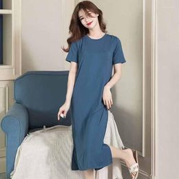 Women's Sleepwear Sleep Dress Deep O-Neck Nightgown Womens Summer Modal Blend Nighty Gown Loungewear Short Sleeve Nightdress Lingerie