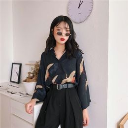 Shirts Women's Blouses Clothes Japan Kawaii Ladies Retro Summer Style Vintage Crane Blouse Female Punk Harajuku Cute Tunic For Women