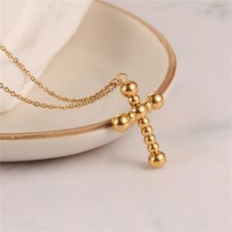 Pendant Necklaces Stainless Steel Christian Jesus Cross Shaped Necklace For Women's Minimalist Jewellery Classic Clavicle Chain Choker