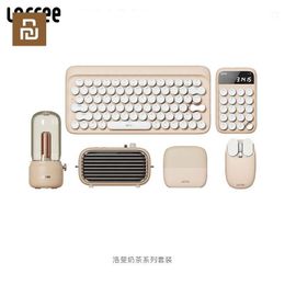 Mice Youpin Lofree Milk Tea Series Simple Office Mechanical Keyboard Mouse Calculator Docking Station USB HUB Pickup Lights Speaker