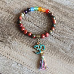 Charm Bracelets Chakra OM Tassels Bracelet Tibetan Buddha Yoga Healing Prayer Mala Beaded Jewellery For Women MenCharm