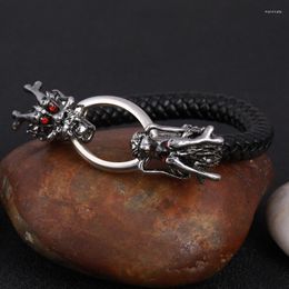 Strand Punk Cuban Chain Men Leather Bracelet Skull Dragon Animal Stainless Steel Silver Plated Bracelets Neutral Hand-woven Jewellery