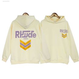 rhude hoodie Autumn/winter New High Street Wash Os Wind Print Pattern Loose Casual Men's and Hoodie Lining UYB5