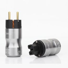 Plugs HIEnd 24K Gold Plated Krell Europe Standard Male Mains AC Power Plug Audio HIFI European Famale Power Supply Socket