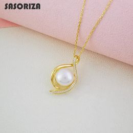 925 Sterling Silver Pearl Necklace for Women Droplet shaped Pendant Silver Necklace Fine Jewelry