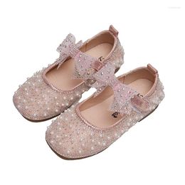 Flat Shoes Fashion Bow Rhinestone Leather Kids Girl's Princess Children's 2023 Baby Girls Party Student E584