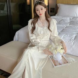 Women's Sleepwear Women's Silk Negligee Court Korean Nightwear Satin Nightdress Loungewear Retro Long Gowns French Princess Night Dress
