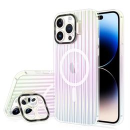 Clear Colourful Magnetic Shockproof Phone Cases for iPhone 12 Pro Max Magsafe Wireless Charging Hard PC Rainbow Shell Lens Invisible Bracket Rose Gold