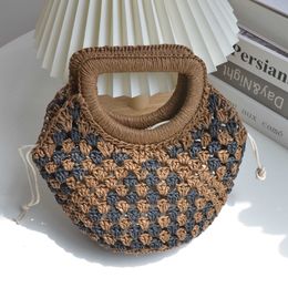 New niche paper rope crochet black brown patchwork straw woven handbag with simple and versatile temperament 230621