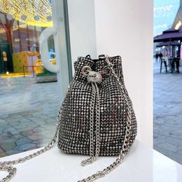 Shoulder Bags Diamonds Bucket Chain Women Luxury Designer Silver Crystal Rhinestones Purses and Handbags Top High Quality 230509