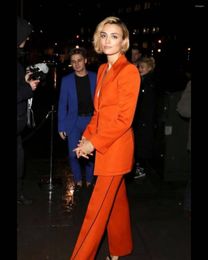 Women's Two Piece Pants Fashion Women Suits Set Bright Orange Blazer Outfits Business Lady Pantsuits Custom Made Costume Homme