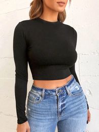 T-Shirt Solid Basic Long Sleeve Womens Tshirt Casual Black White Fashion Crop Top T Shirt Ladies Fashion Korean Tee Shirt