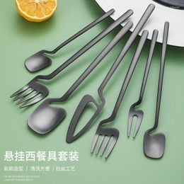Flatware Sets 7Pcs Western Black Tableware Cutlery Set Creativity Mini Hanging Cup Type Knife Fork Spoon Stainless Steel Luxury Dinnerware
