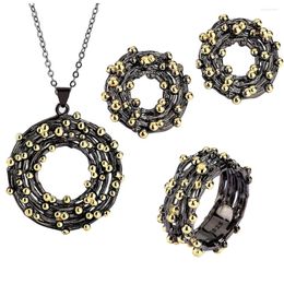 Necklace Earrings Set Ajojewel Gold-color Bead Statement For Women Black Vintage Ring Retro Wholesale Good Gift Items