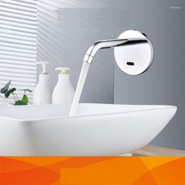 Bathroom Sink Faucets Wall Mounted Brass Automatic Sensor Faucet Basin Touchless Infrared Round Taps