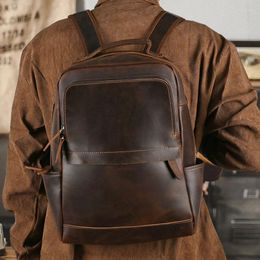 Backpack AETOO Retro Crazy Horse Skin Men's Business Travel Large Capacity Leather Bag